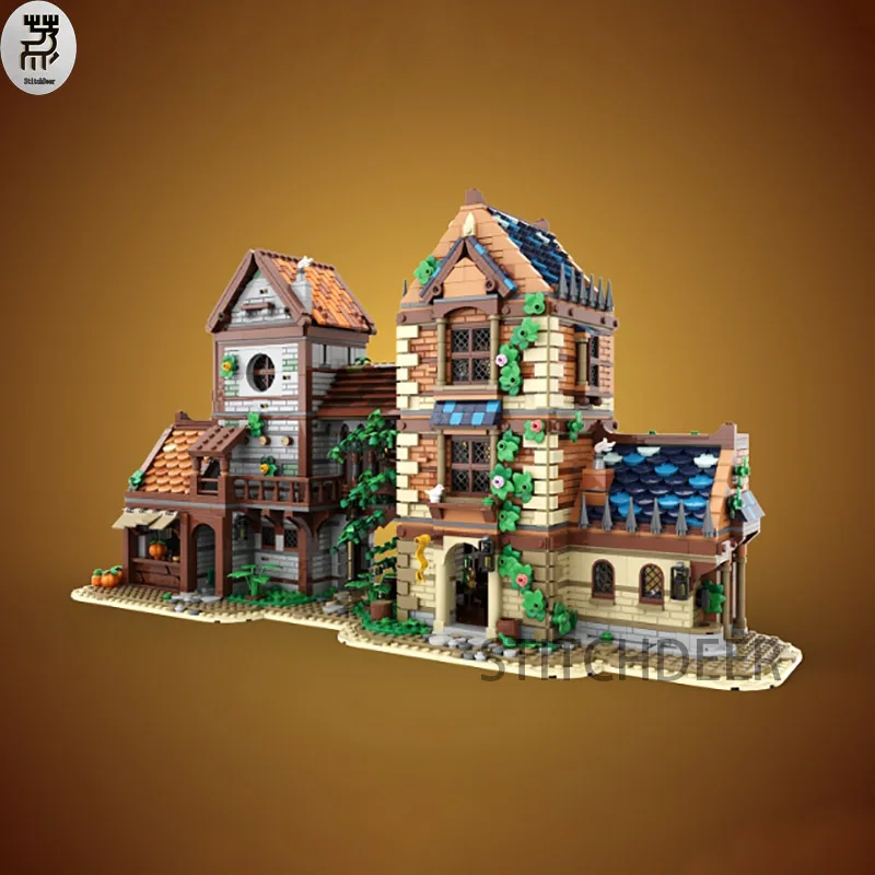 3877PCS MOC Medieval Street Modular Houses Classic Castle Architecture Educate Building Blocks Toy Brick Exhibit Festival Gift