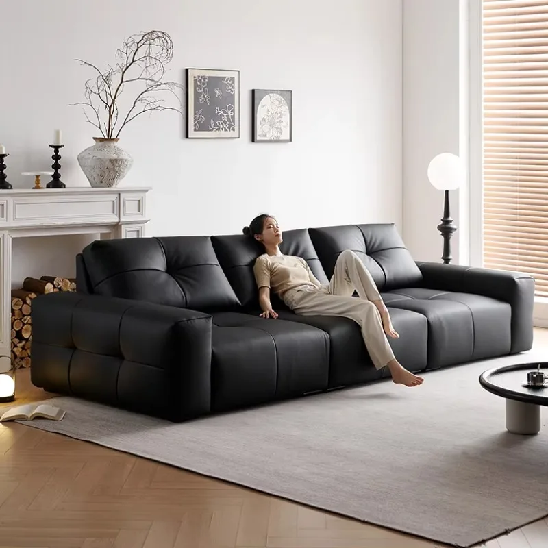 -ForLuxury Adjustable Leather Sofa Set - Modern Black Living Room Furniture with Premium Comfort Design&