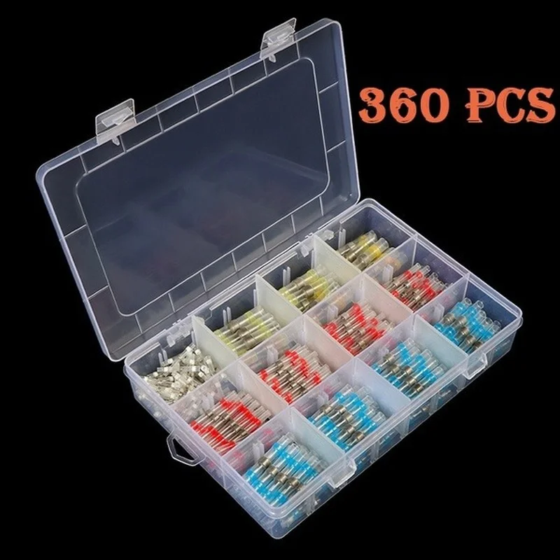 360PCS Waterproof Heat Shrink Solder Sleeves Box Wire Connector Heat Shrinkable Tubing Splice Electrical Connectors Terminator