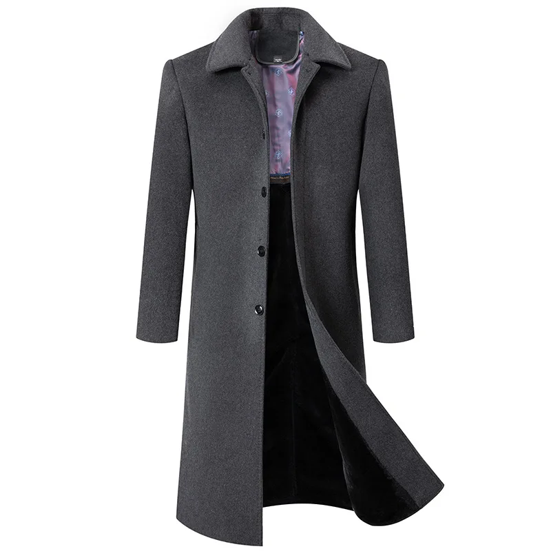 Autumn and Winter New Middle-aged Men's Long Knee Length Business Coat