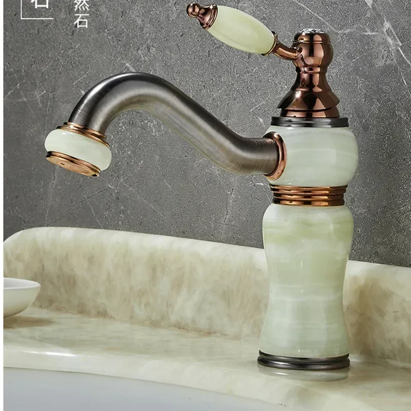 Retro Rose Gold Bathroom Faucet, Antique Copper Sink Tap, Hot and Cold Water, Vintage Lavatory Fixture