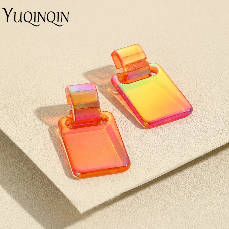 New Korean Long Colorful Resin Hanging Earring for Women Trending Big Geometric Drop Earrings Party Square Dangle Female Jewelry