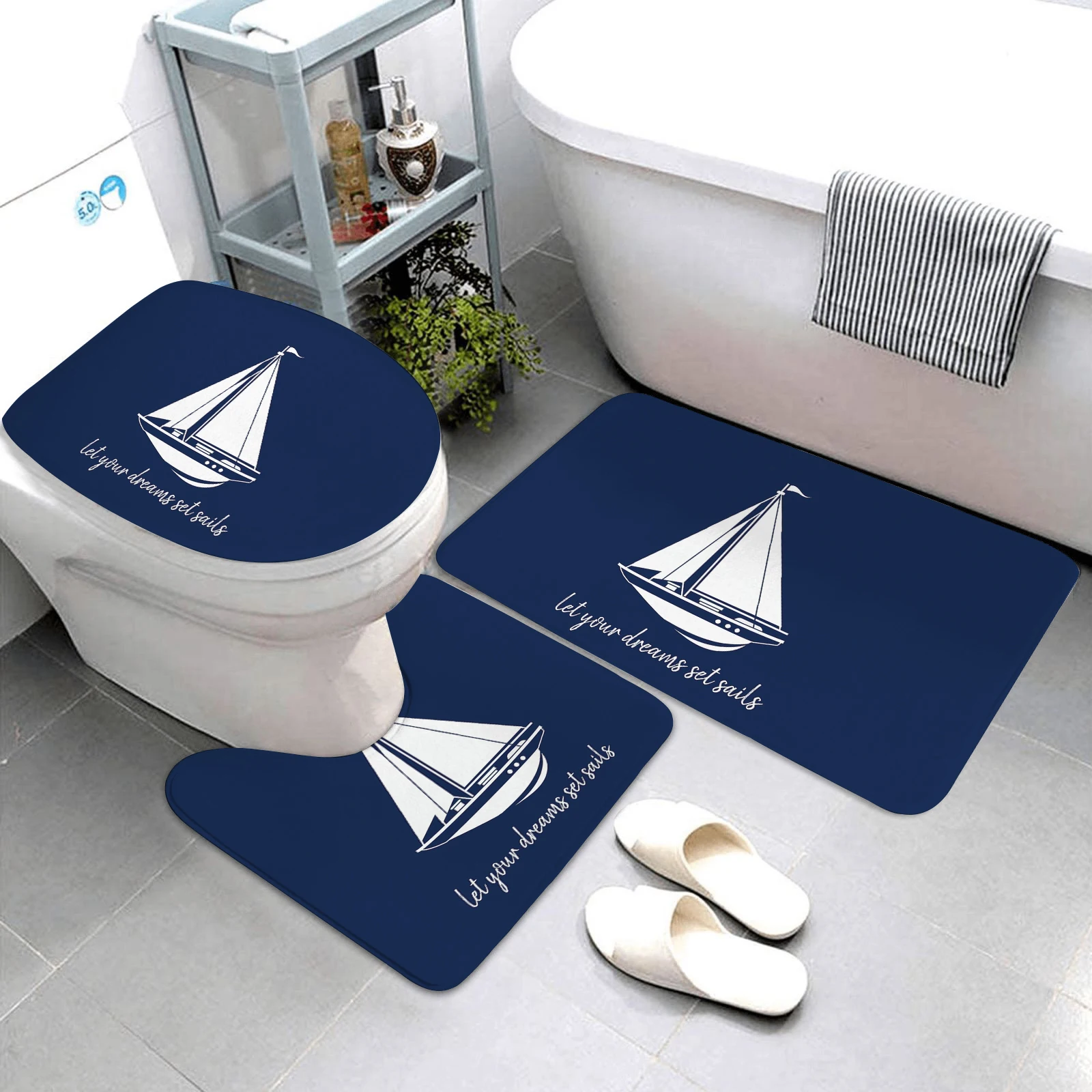 dark blue nautical series bathroom mat three-piece bathroom rugs and mats bathroom products bathroom mats can be customized