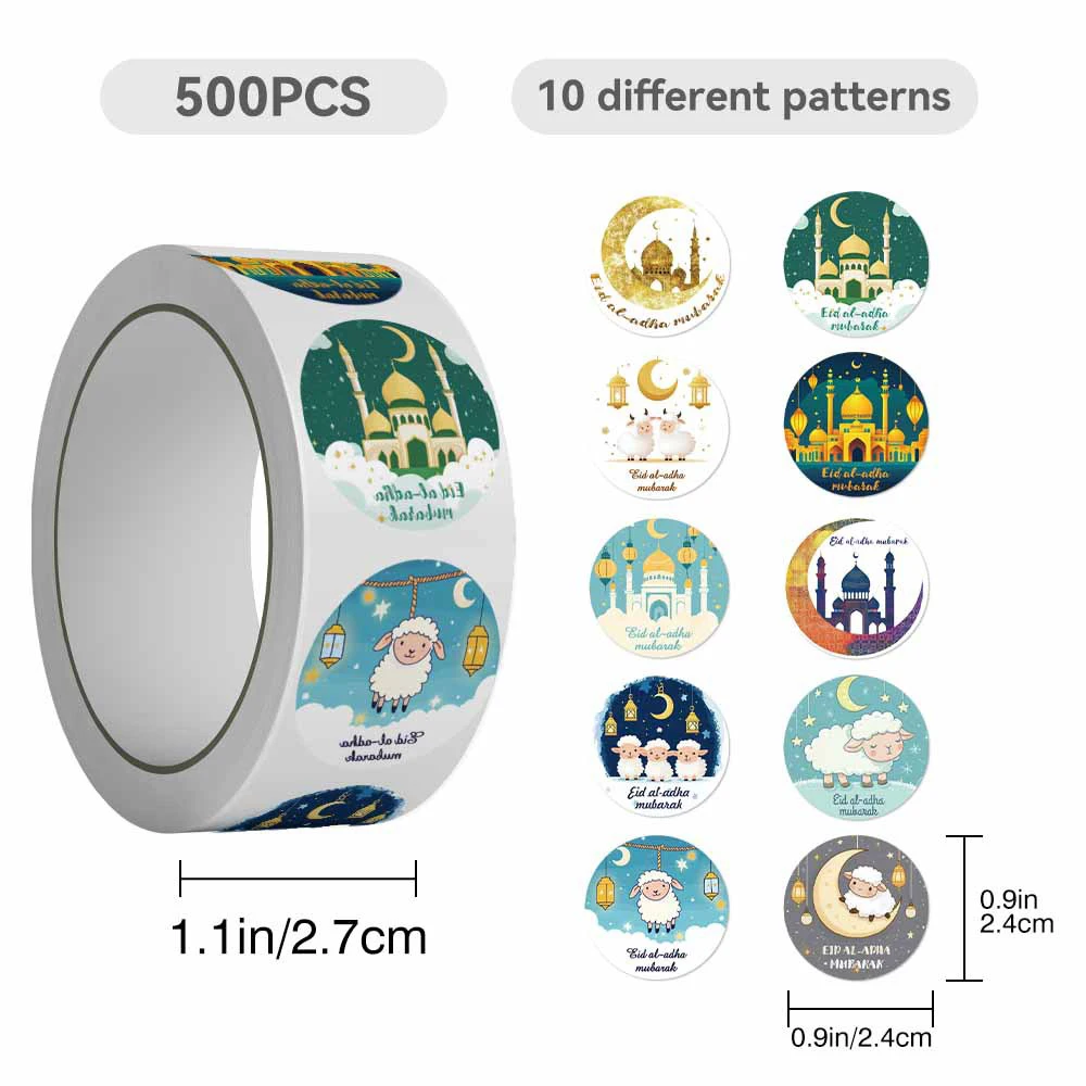 500 sztuk/rolka Naklejki Świąteczne Eid al Adha Mubarak Śliczne Kreskówkowe Jagnięta Naklejki Uszczelniające DIY Album do Wyklejania Laptop Telefon Dekoracja