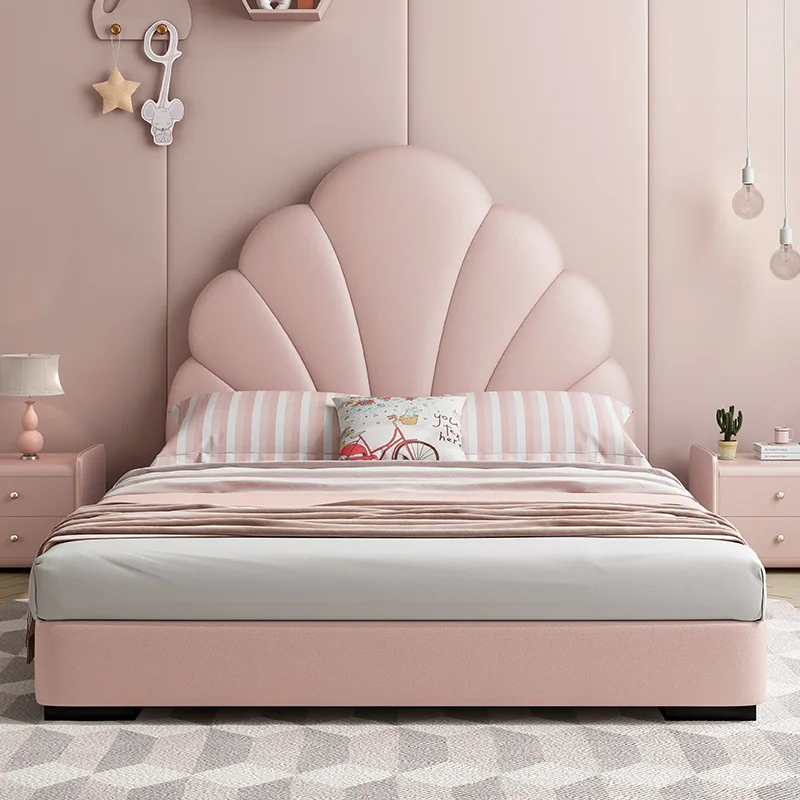 children's bed Modern simple solid wood frame leather bed for kids bedroom furniture