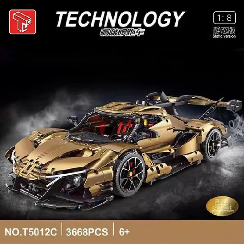 NEW 3668Pcs Electroplating Metal Gold Super Sport Car Model Building Block Brick Assembly Educational Toy Boys Gift