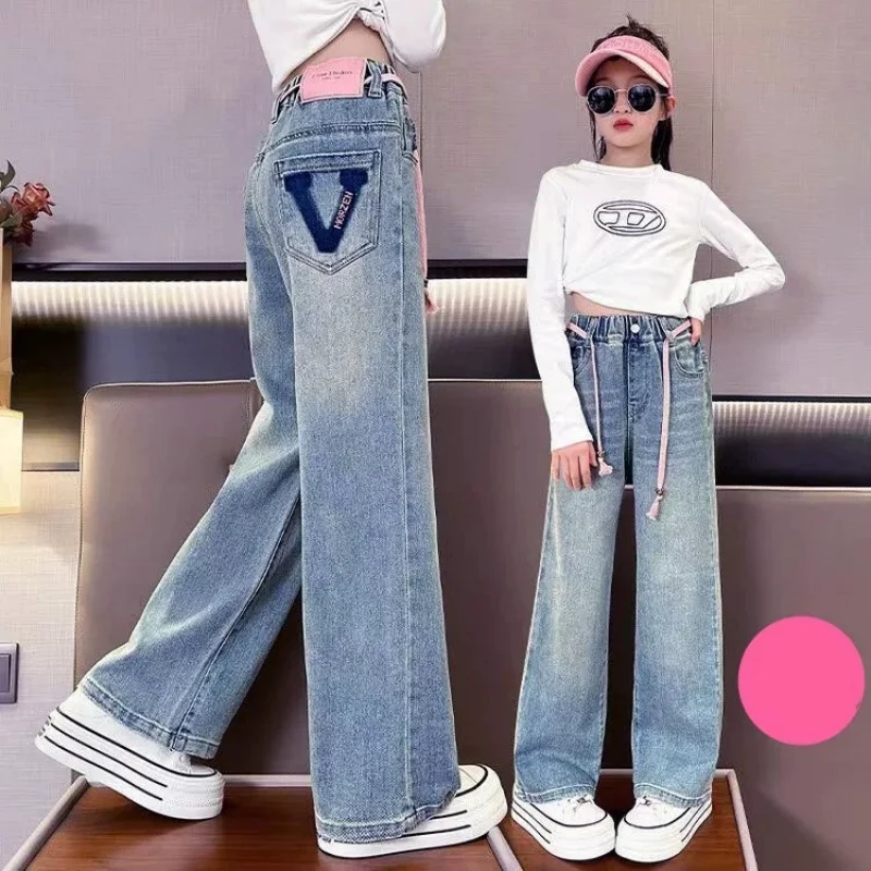 Pantalon en jean à jambes larges pour filles, Style d'automne, pantalon à jambes droites, coupe ampl