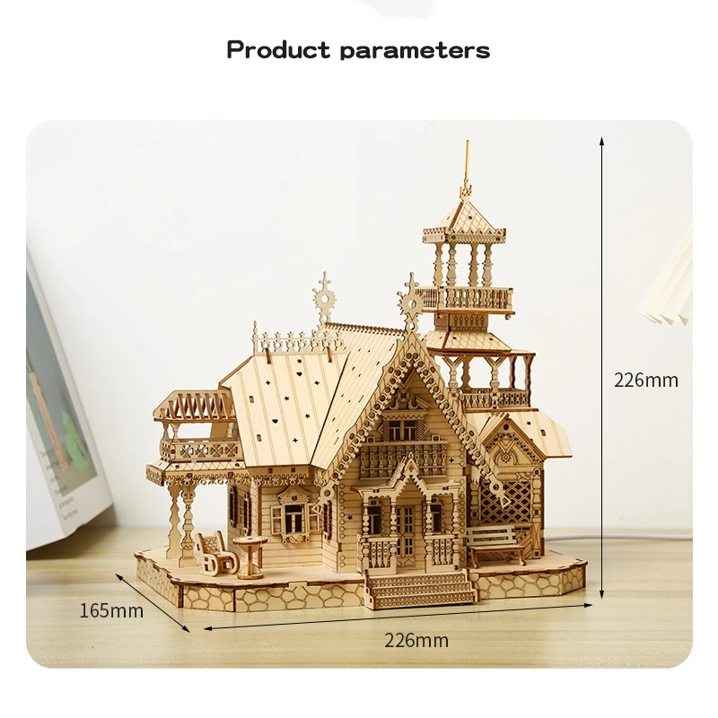 3D Holz puzzle Villa Haus Royal Castle mit Licht Montage Spielzeug Kind Erwachsenen DIY Modell Kits Schreibtisch Dekoration für Geschenk