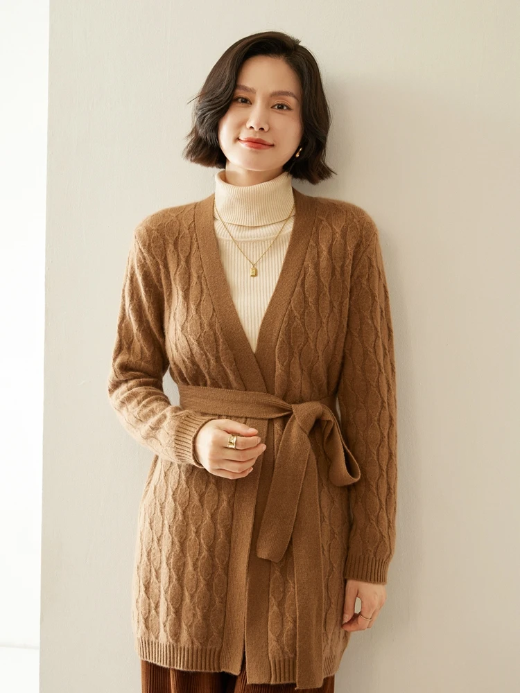 

Choice Luxury Women 100% Cashmere Sweater Coat Classical Long Cardigan Autumn Winter Grace Style Cashmere Sweater Thick Tops