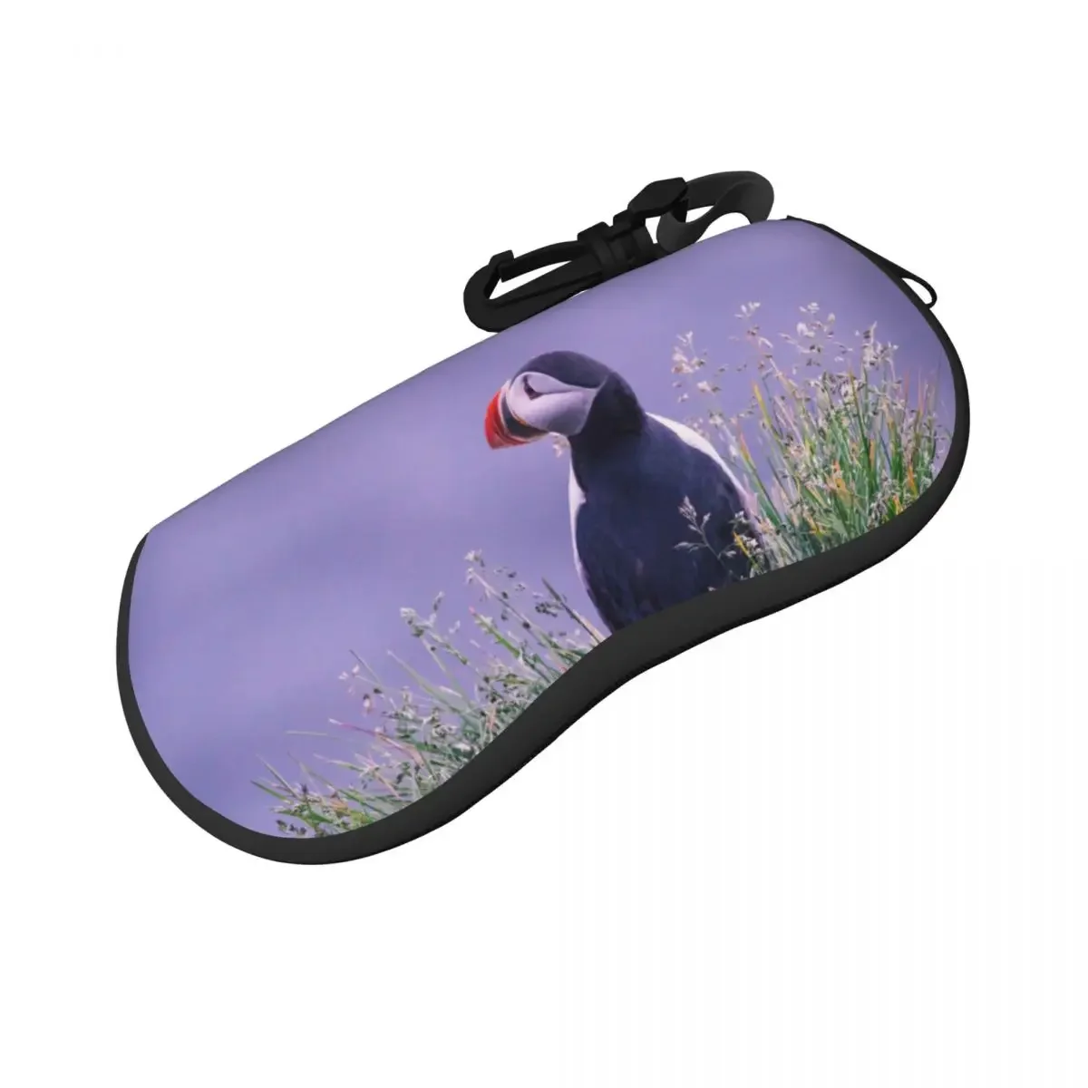 Glasses Case Puffin Bird Grass Portable Zipper   Unglasses Cover  Storage 