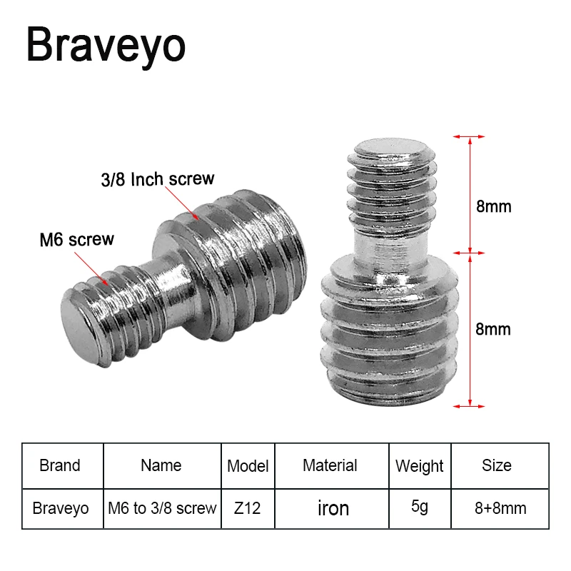 Quick Release Screw 3/8 to M6 1/4 Double Male Screw Adapter Ballhead Monopod Camera Conversion Screw For Light Stand Tripod