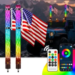 2PCS 2FT Fat Whip Lights 360°Spiral Chase Offroad Warning Lighted Antenna LED Whips Side by Side with Turn Signal Brake Reservin