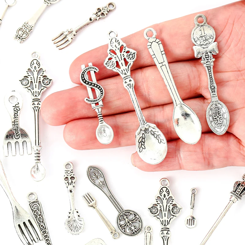 5-40pcs Ancient silver spoon Mixed Multiple styles Alloy Charms for Earring necklace Pendant DIY Handmade Jewelry Making U091