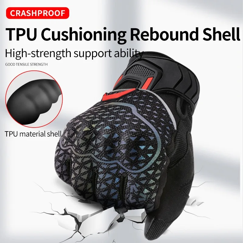 Reflective Summer Motorcycle Gloves, Bright Colorful Motocross & Bike Gloves for Safety with Full Sizes XS-XXL