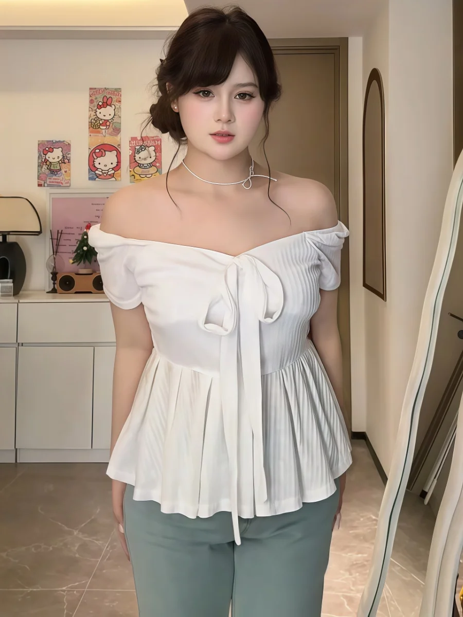 

plus Size Women's Square Ne Texture Knot ort Sve T-irt Summer Slimming Design Top Comfortable Breathable