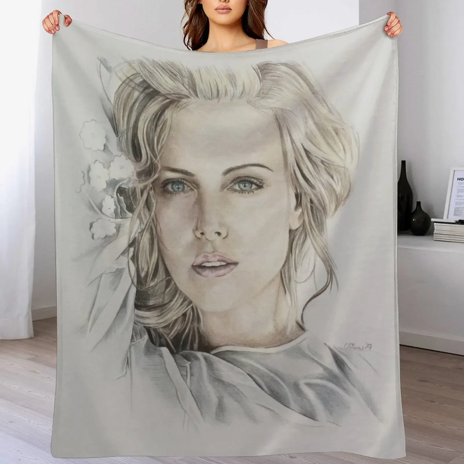 Charlize Theron drawing Throw Blanket Cozy Throw Blanket Birthday Gift for Him Her