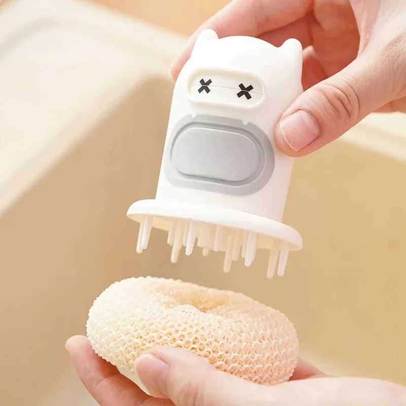 Creative Pot Cleaning Brush Kitchen Cute Cartoon Push  Automatic Cleaning Fluid Addition Dish Soap Household Cleaning Tools