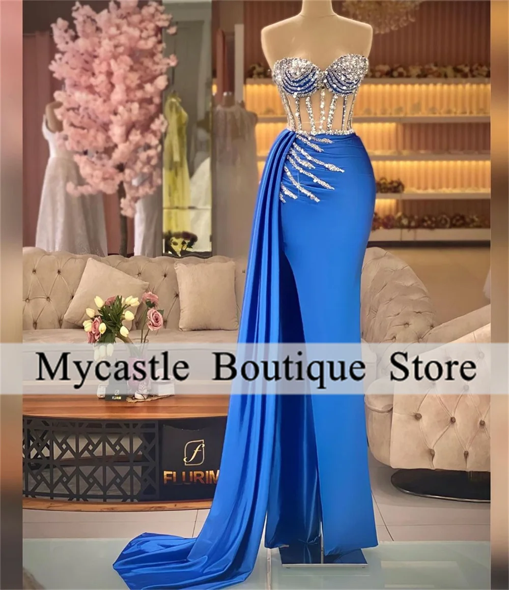 New Arrivals Royal Blue Beaded Evening Dresses 2025 For Women Crystals Mermaid Prom Dress Customized Vestido De Gala