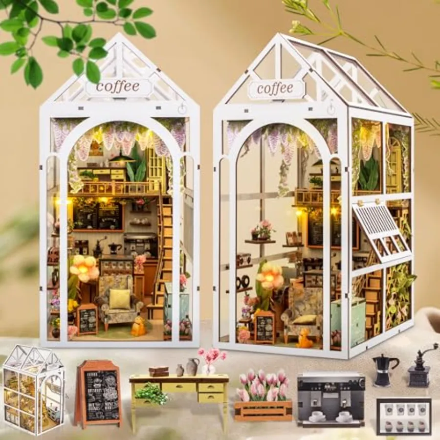 مجموعة أدوات زاوية الكتب DIY مع إدراج رف الكتب المزخرف ثلاثي الأبعاد LED للدراسة المنزلية أو مجموعة ألغاز مصغرة لغرفة النوم