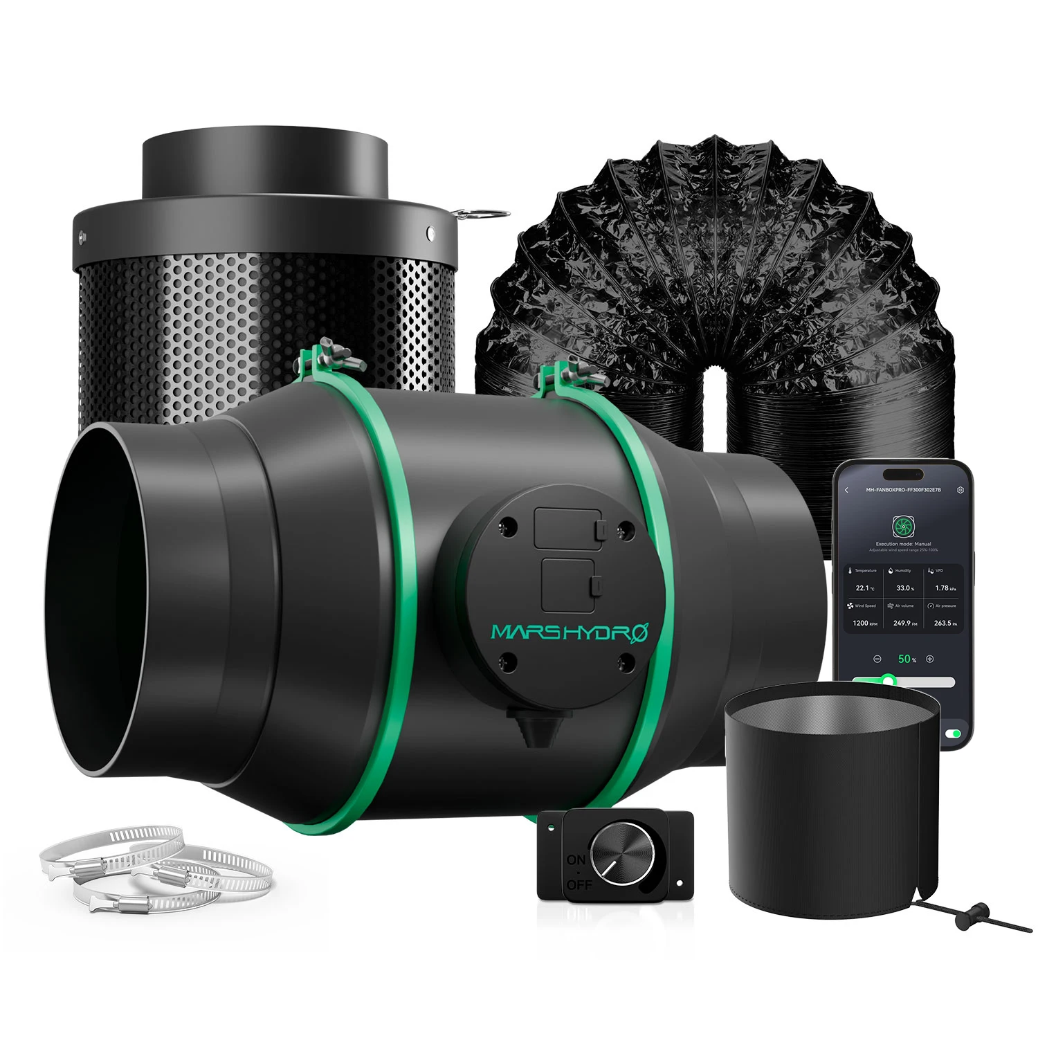 Mars Hydro 4''/6'' Smart Ifresh Inline Fan Ventilatie met Koolstoffilter voor Kweektent - Binnenplanten