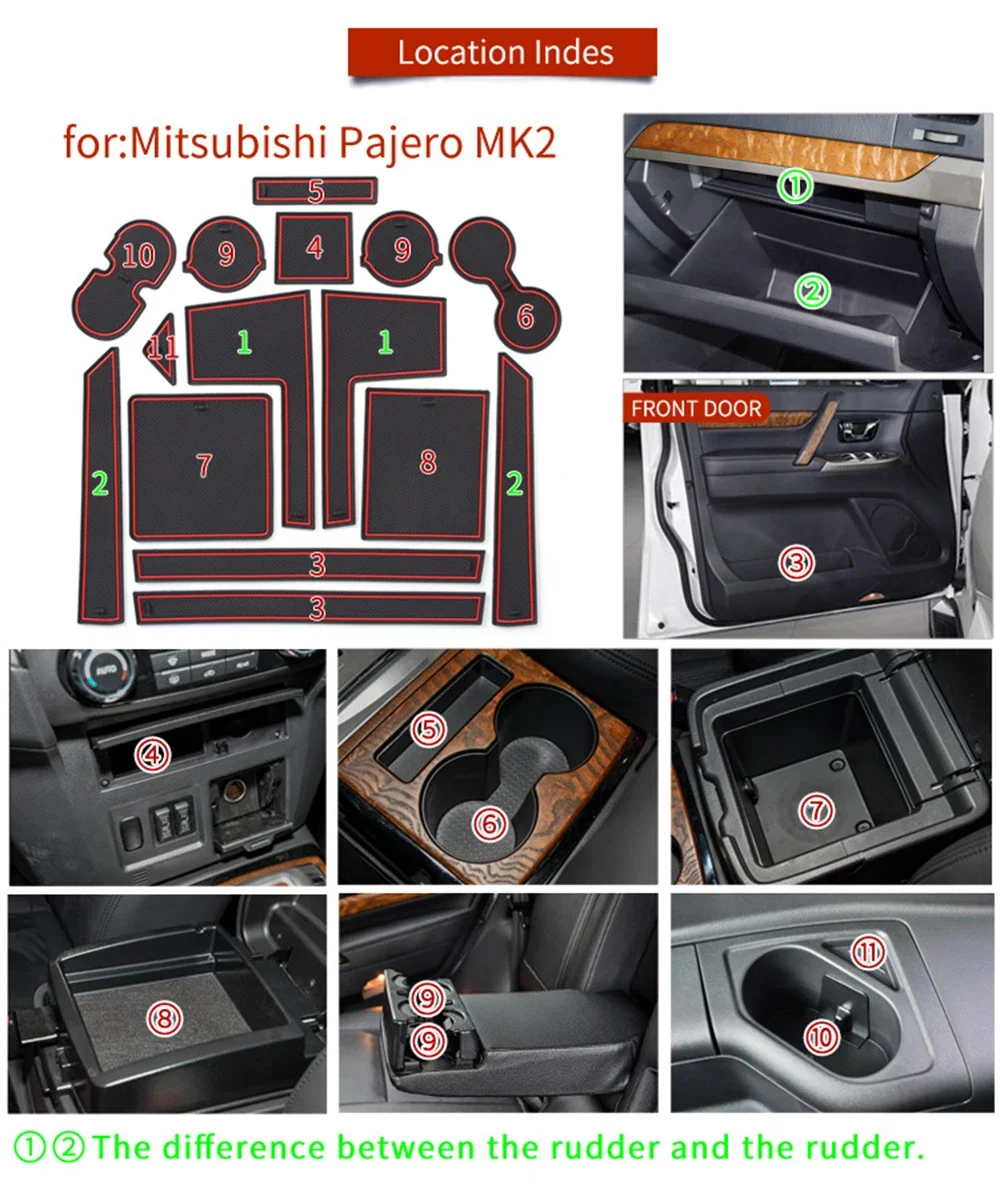 For Mitsubishi Pajero Door Slot Mat Car Gate Groove Cushion with Rubber Cup Holder Mats Anti-slip Carpets Position