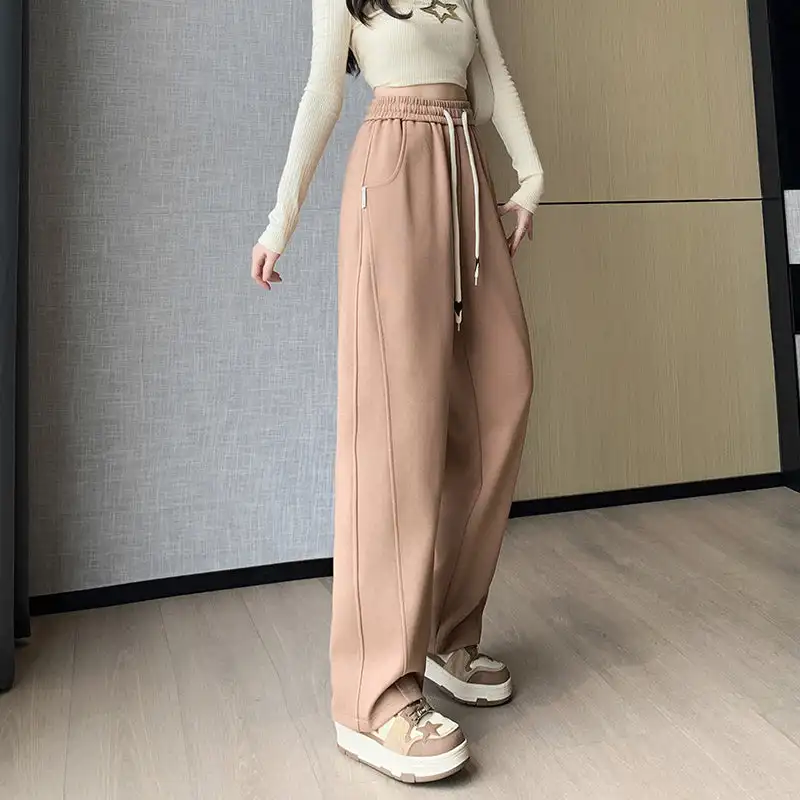 

The New Spring 2024 Drawstring Wide Leg Pants, High Waist, Large Size, Straight Leg Sports and Casual Pants