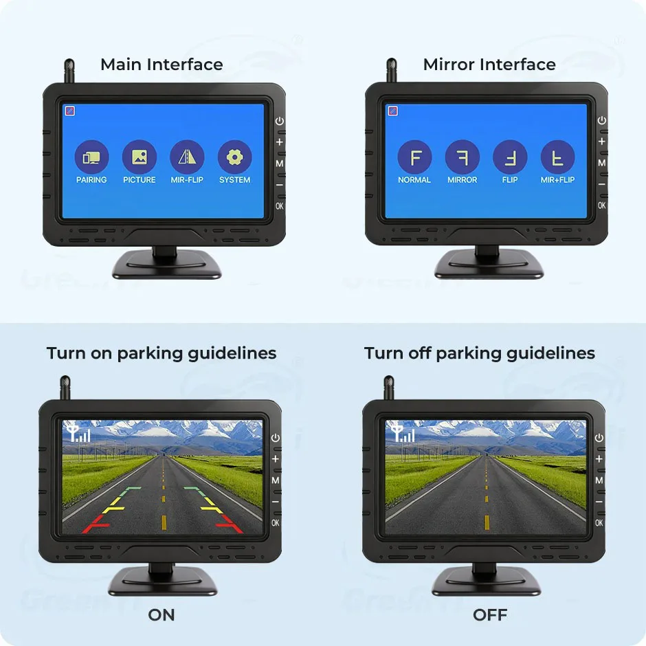 Wireless 4.3 Inch Car Parking Monitor AHD1080P IR Reverse Backup Camera for Vehitle Pickups/RV/Trailer/Camper Car Easy Install view 4