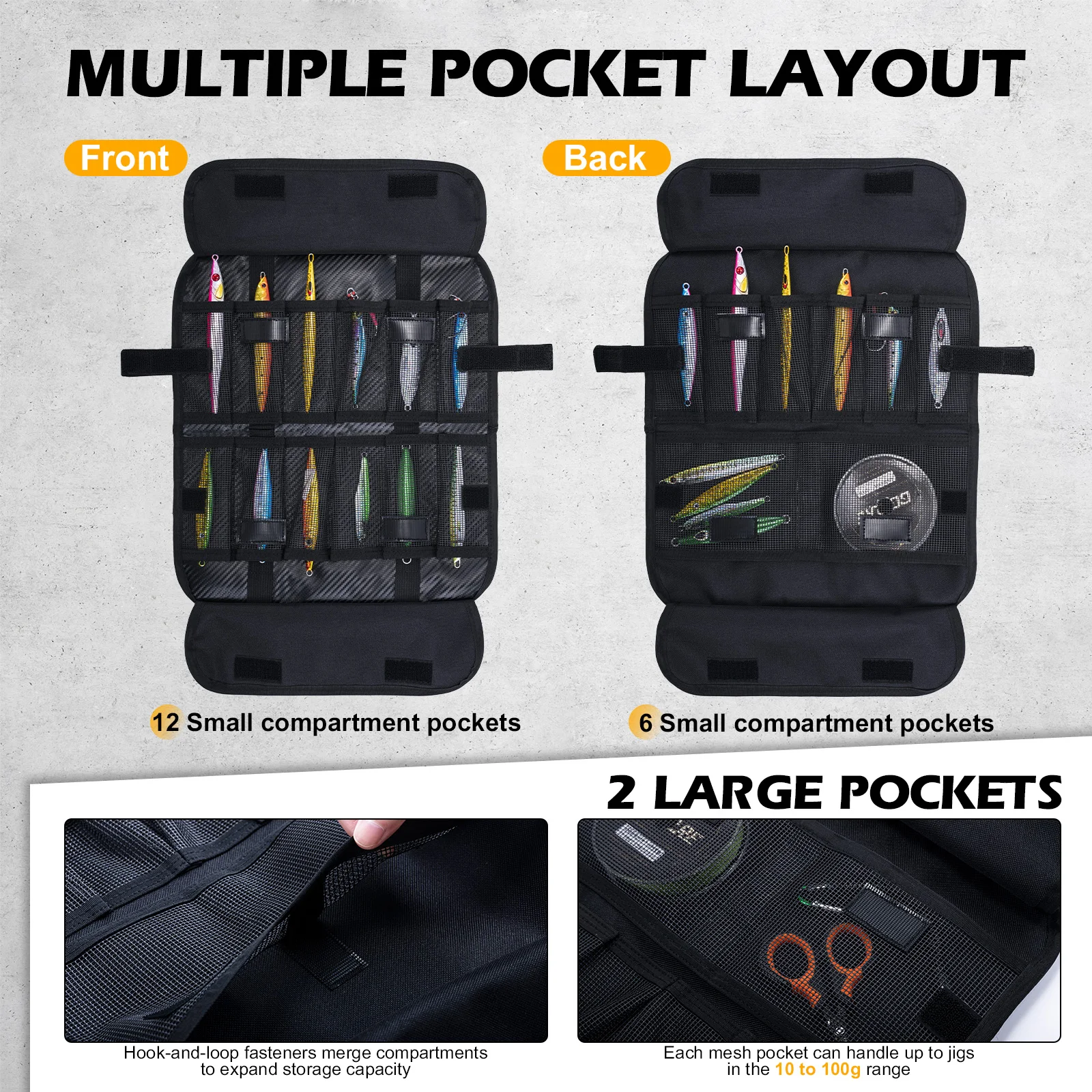 Tas Umpan Pancing Goture dengan Kantong Jaring Tahan Air 600D PU, Tas Umpan Pancing Air Asin dan Air Tawar, Kompartemen yang Dapat Dilepas