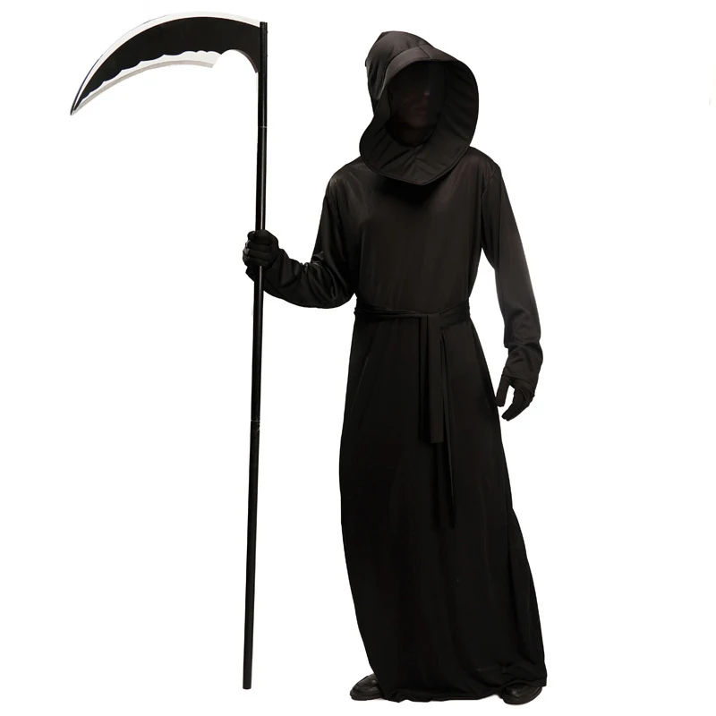 Männer schwarz Tod Robe Cosplay Erwachsenen Halloween Hölle Teufel Dämon gruselige Kostüme Karneval Purim Parade Rollenspiel zeigt Party kleid