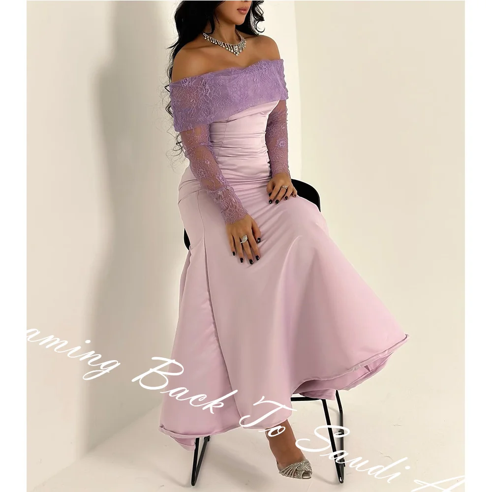 Exquis Lace Abonnés Document Boat Neck Rinse Length Mermaid Satin Off The Initiated Ruched Vestis, Educational De Fi.C.