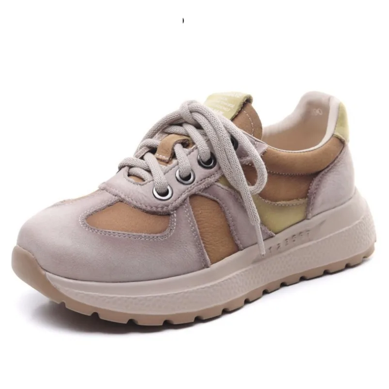 

Fujin 3cm Platform Wedge Chunky Sneaker Fashion Shoes Ethnic Summer Women Mixed Color Ladies Mary Jane Cow Genuine Leather