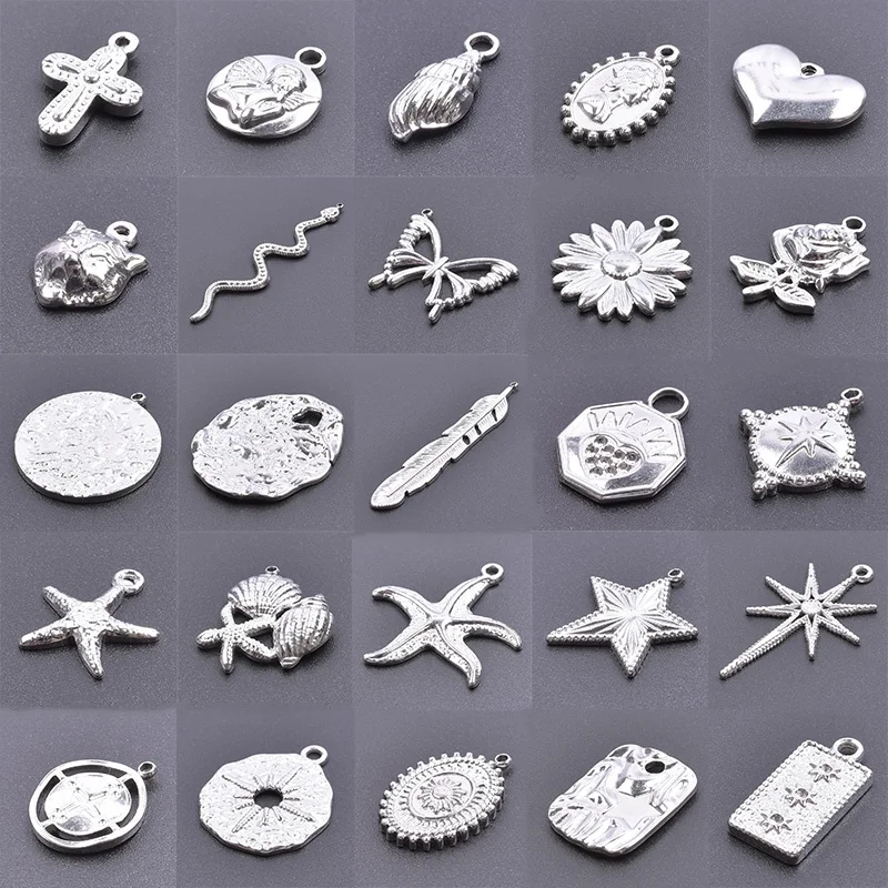 no fading fashion high quality stainless steel pendant cross Plant rose Design feather Ocean cures starfish conch diy jewelry