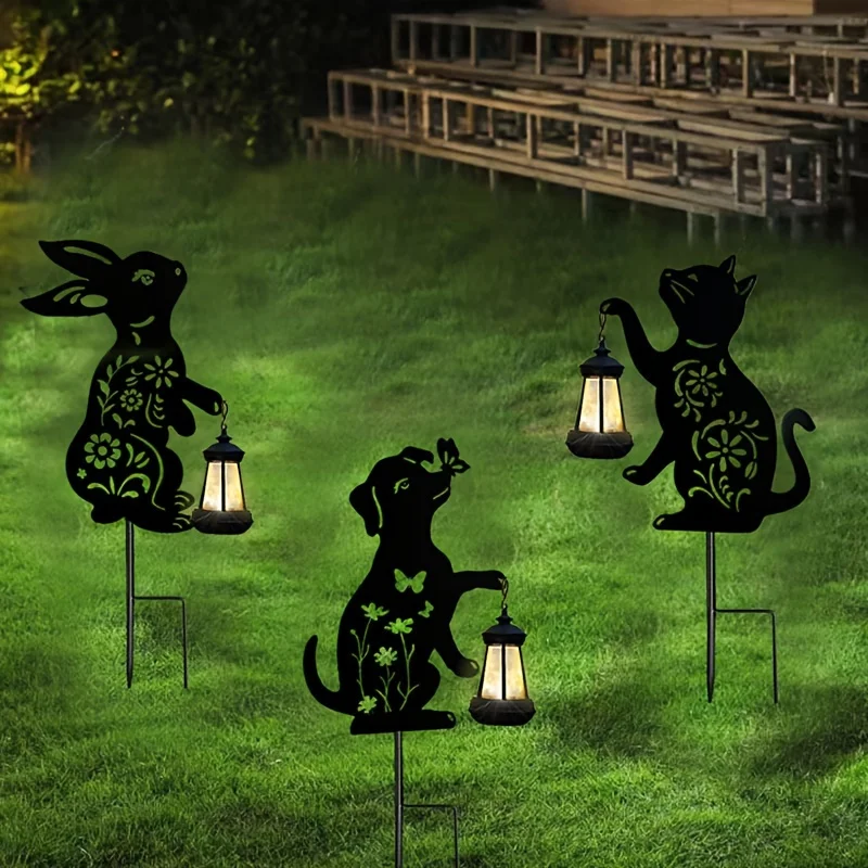 Iron Animal Crossing Light with Solar Charge Decorative Garden Stake Lawn Art Removable Recessed Light with Energy Saving Solar