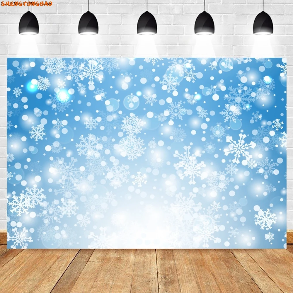 ฤดูหนาวเกล็ดหิมะภาพฉากหลังการถ่ายภาพสีฟ้าและสีขาวคริสต์มาสตกแต่งบ้านพื้นหลัง Photozone Photo Studio Props