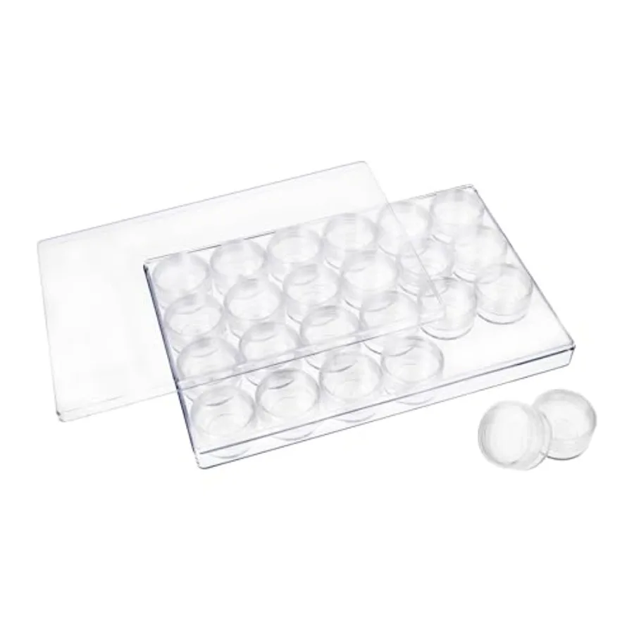 

Clear Organizer Box 9.5" x 6.4" Storage Case with 24 Mini Jars 1.5" x 0.8",Screw-Top Containers for Crafts, Spices, Pills, Scre
