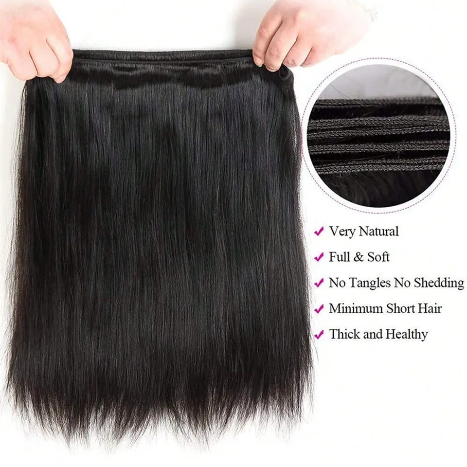 Cabello Humano 36 40 Pulgadas Liso Hueso Cabello Crudo Humano Paquetes Extensiones 1 3 4 Paquete Negro Brasileño Remy Tejido Paquetes 5