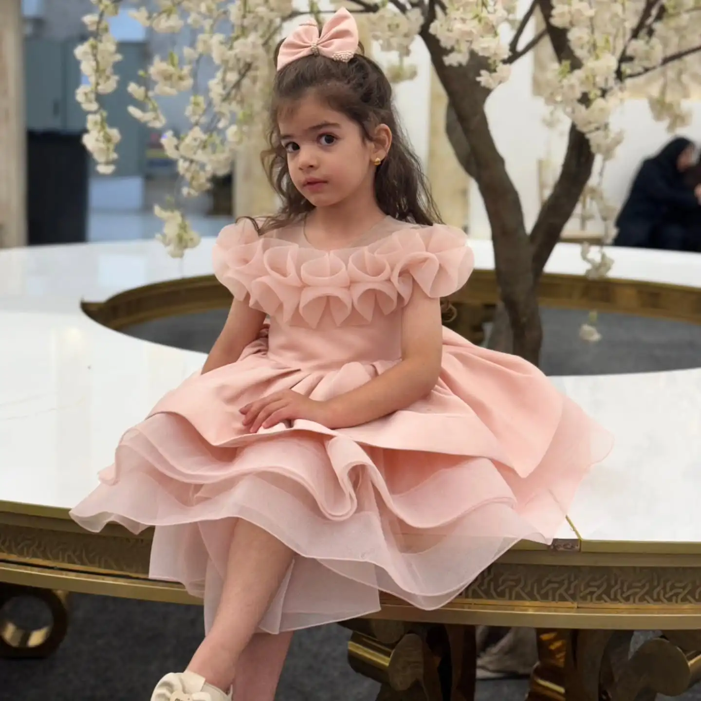 Süßes Blumenmädchenkleid Blush Pink Princess Birtdhay Party Prom Ballkleider Knielanges Mädchen-Festzugkleid für Kleinkinder