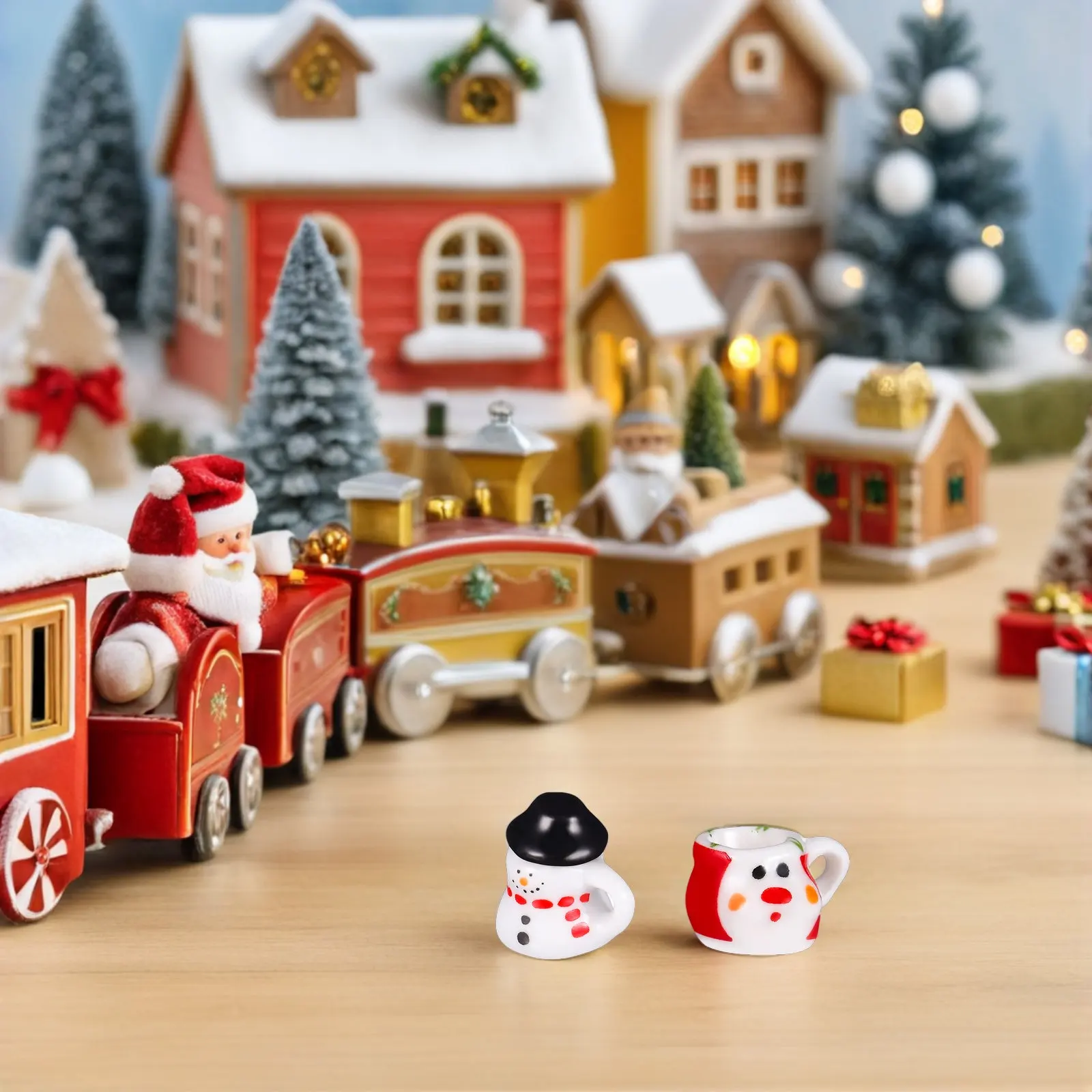 

2Sets Miniature Ceramic Snowman Tea Set Dollhouse Kitchen Decoration Mini Porcelain Tea Cups Pretend Play Miniature Accessories