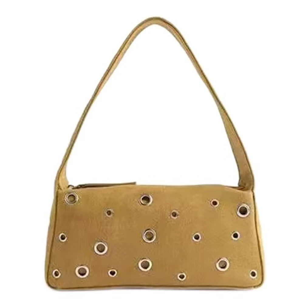 

Women PU Eyelet Shoulder Bag Stylish Armpit Bag Large Capacity Top Handle Bag Vintage Carrying Bag Motorcycle Style Shoulder Bag