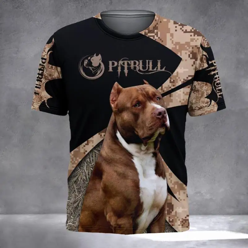 New Pet Animal T-Shirts Pitbull Dog 3D Print Men's Casual Hip Hop Tees Round Neck Short Sleeve T Shirt Harajuku Top Man Clothing