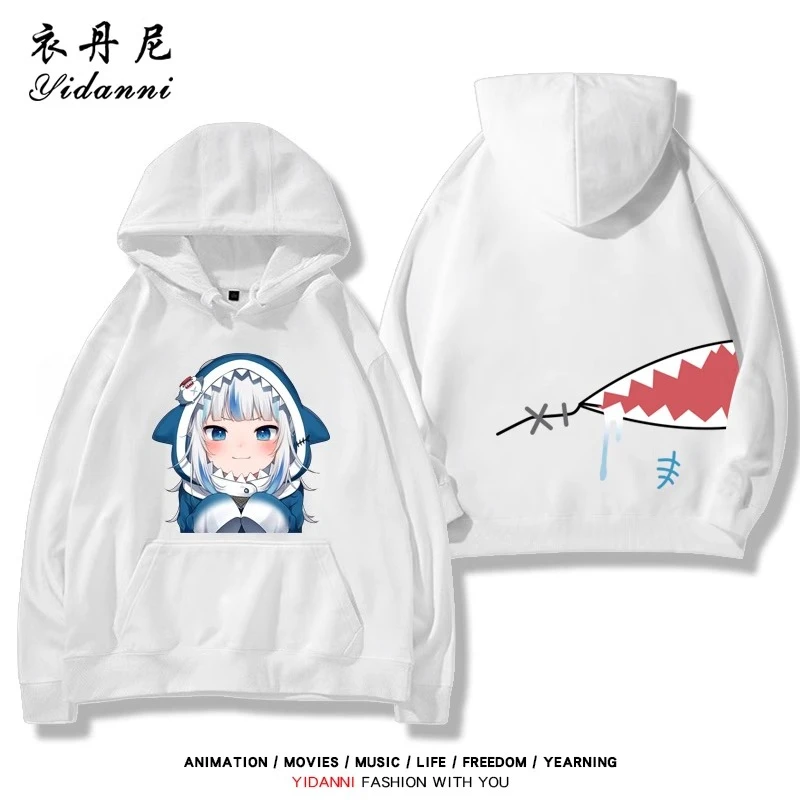 Gawr Gura-Sudadera con capucha estampada para hombre, tops holgados cómodos de calle para otoño e invierno, jersey informal de moda juvenil