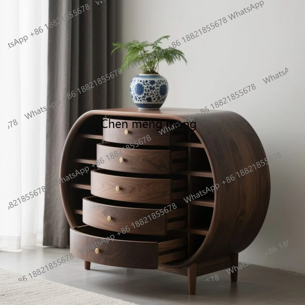 

Aesthetic Black Walnut Five-Drawer Cabinet Bedroom Storage Living Room Wall-Mounted Drawer Cabinet
