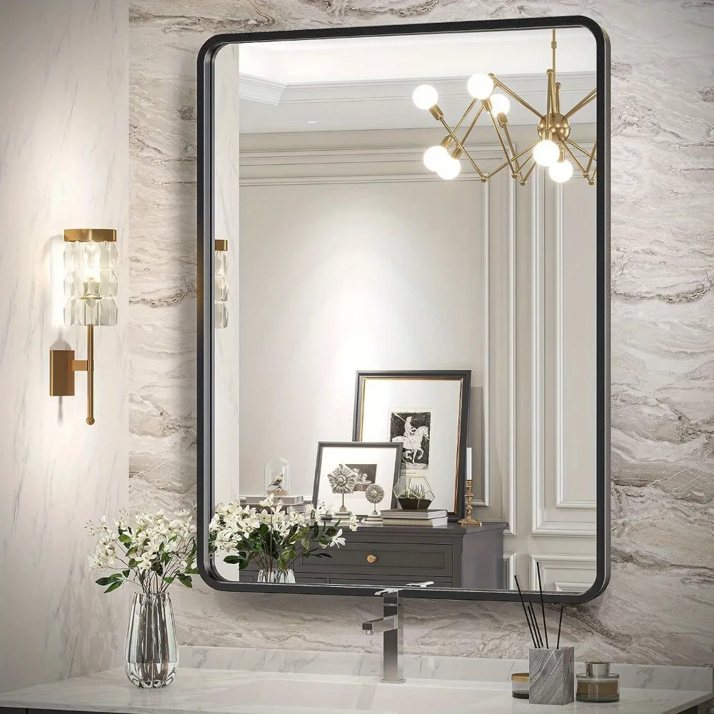 

Farmhouse Style Matte Black Bathroom Mirror | 3-Size Options, Anti-Rust Metal Frame, Tempered Glass | Horizontal