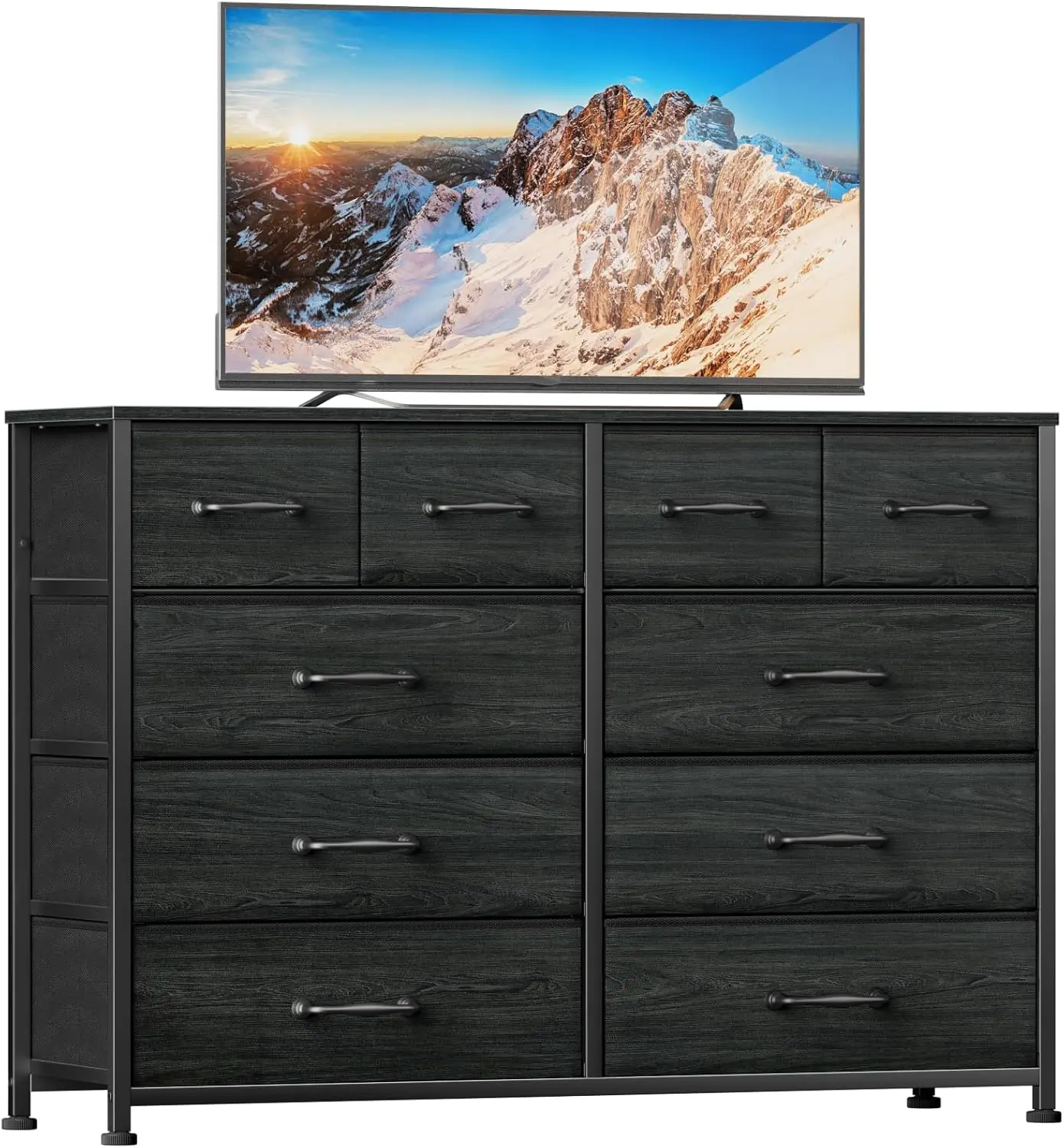 

Bedroom Dresser for 55”Long TV Stand Entertainment Center Dressers,10 Storage Fabric Drawer,Metal Frame Tall Storage