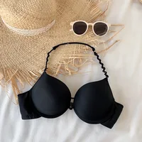 Sujetadores Halter Sexy para mujer, Bralette Con aros, ropa interior suave para mujer, sujetadores invisibles sin costuras, Push Up, Lingrie para niñas jóvenes