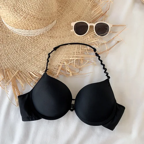 Sujetadores Halter Sexy para mujer, Bralette Con aros, ropa interior suave para mujer, sujetadores invisibles sin costuras, Push Up, Lingrie para niñas jóvenes