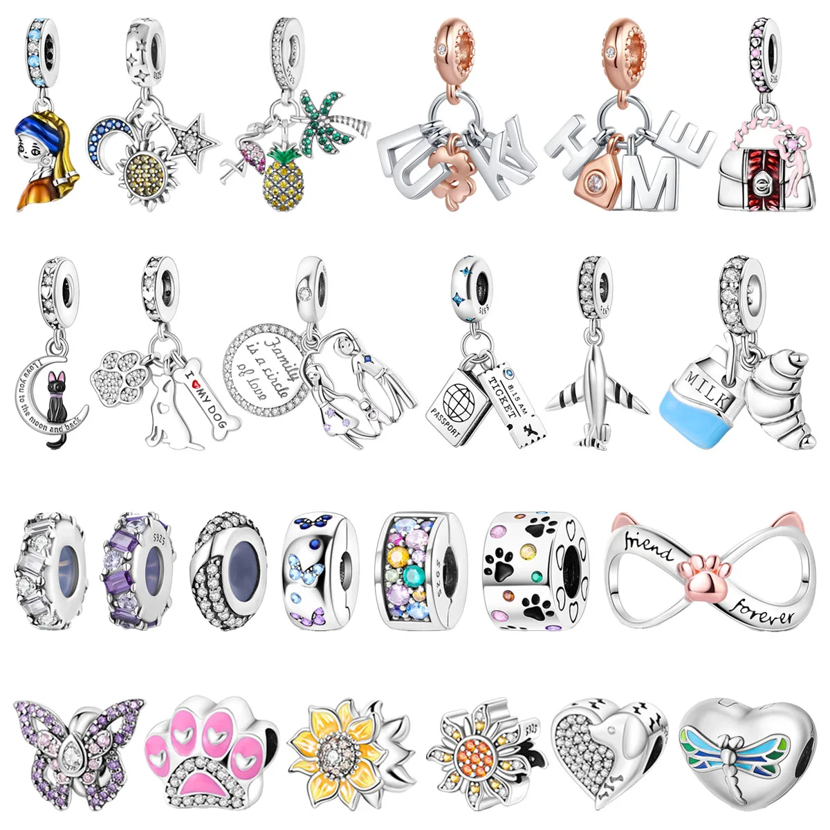 

Original 925 Charms Sterling Silver Animal Heart Flower Moon Claw Beaded Pendant for Pandora DIY Bracelet Ladies Jewelry Gift