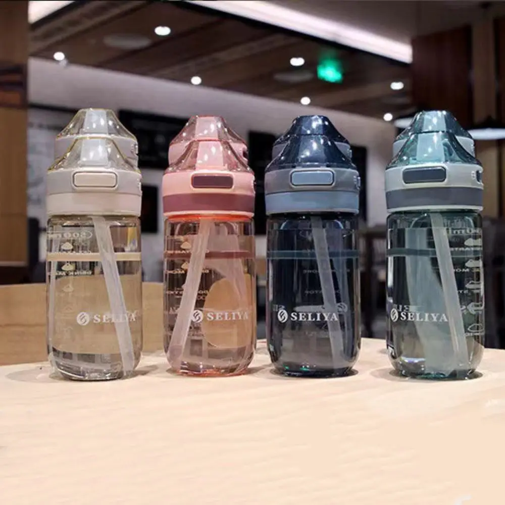 500/650ml Sports Water Bottle with Straw Drop-resistant Plastic Transparent Water Bottle High Capacity Leak-proof Drinkware