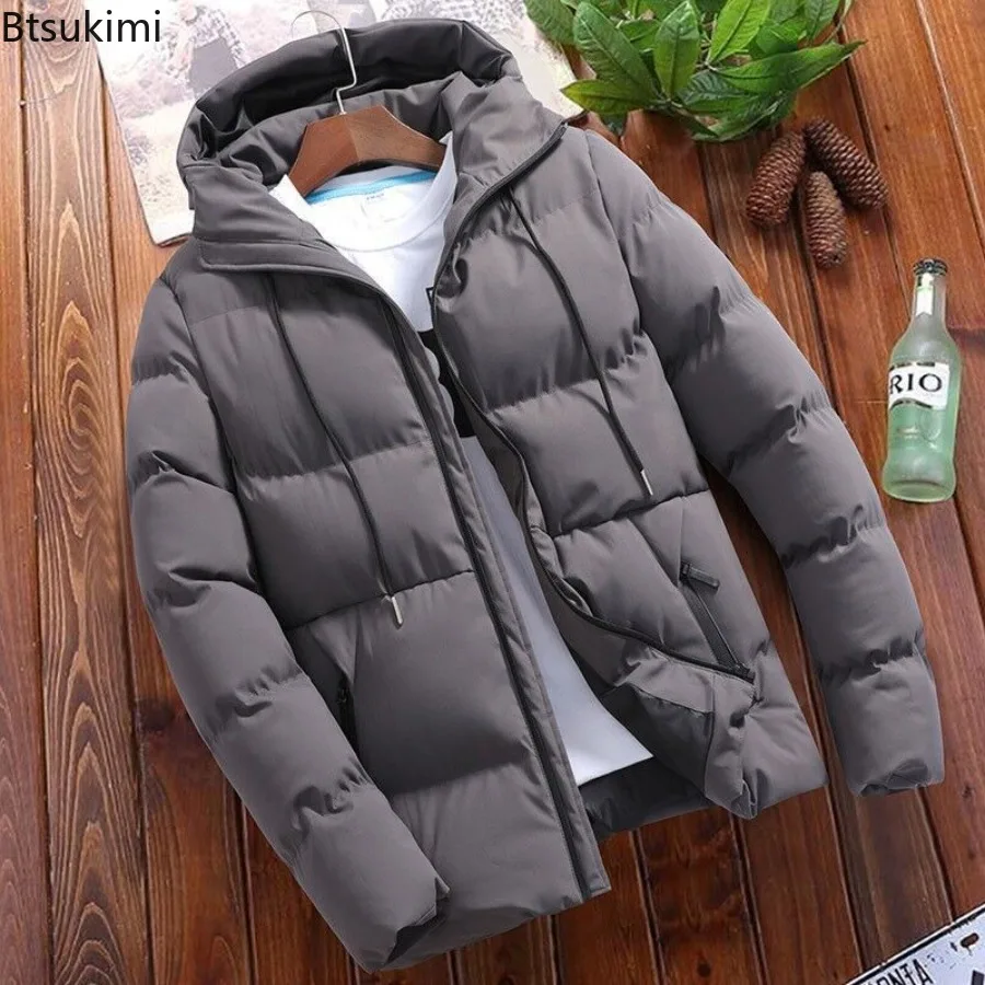 Men's Hooded Long Sleeve Zipper Parkas Cardigan Loose Fit Casual Solid Thick Winter Pockets Spliced Drawstring Patchwork Male
