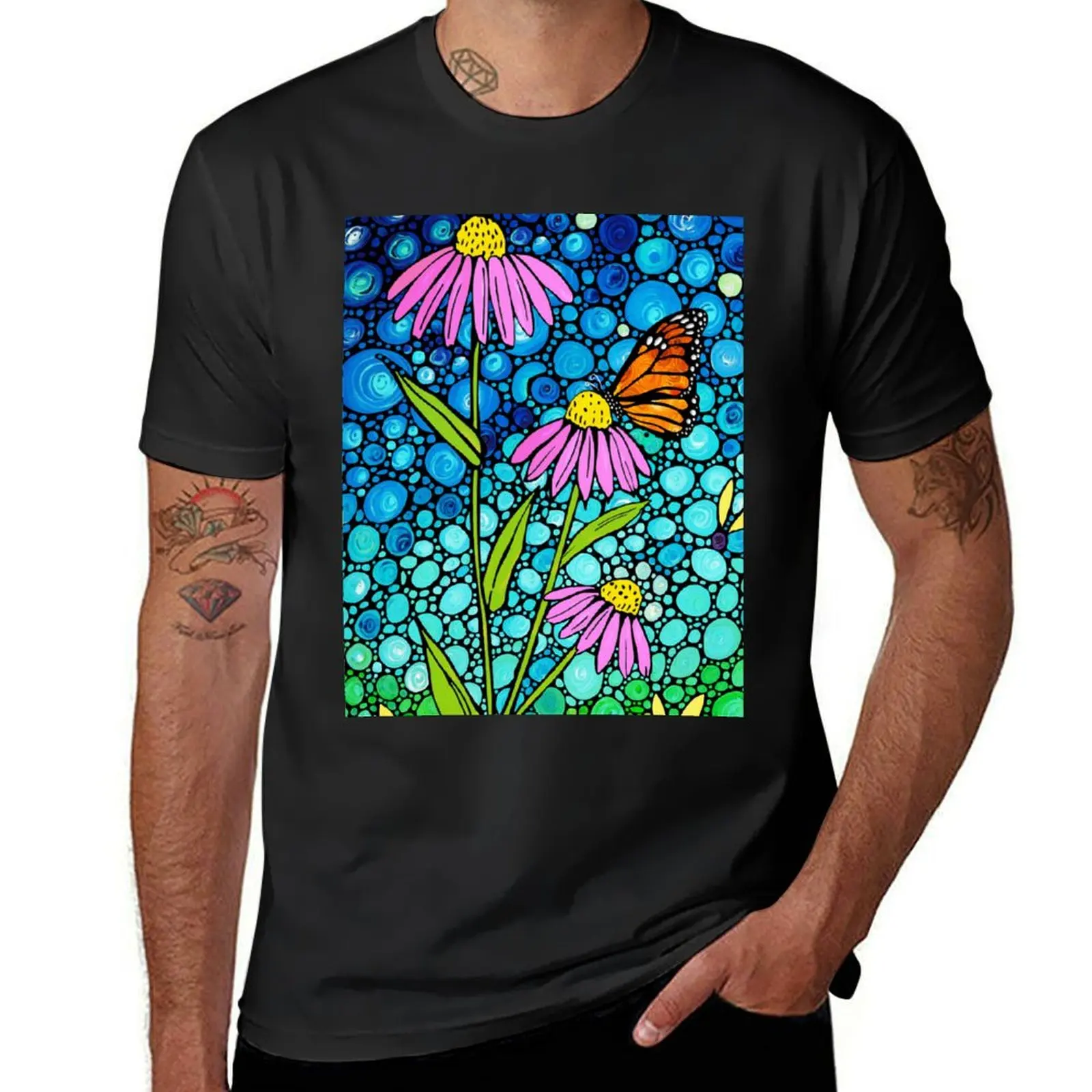 Spring Maidens 2 Cone Flower Butterfly Garden Art T-Shirt summer top customs plain black t shirts men